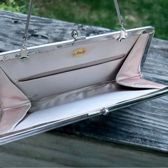 Vintage 1969’s Andè Silver Evening Bag/Hand Clutch with Snake Chain Strap - Picture 7 of 15